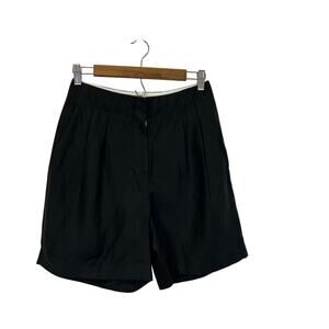River Linen Shorts Sz S Black Pleated High Rise Minimal Old Money Tailored Chic